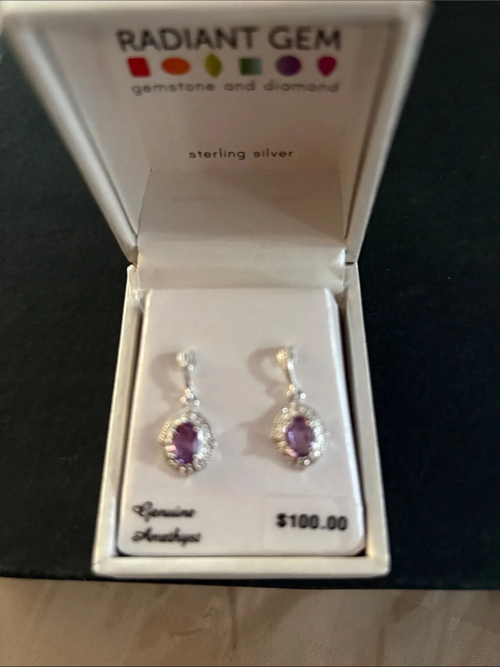 Sterling Silver Purple Gemstone Drop Earrings